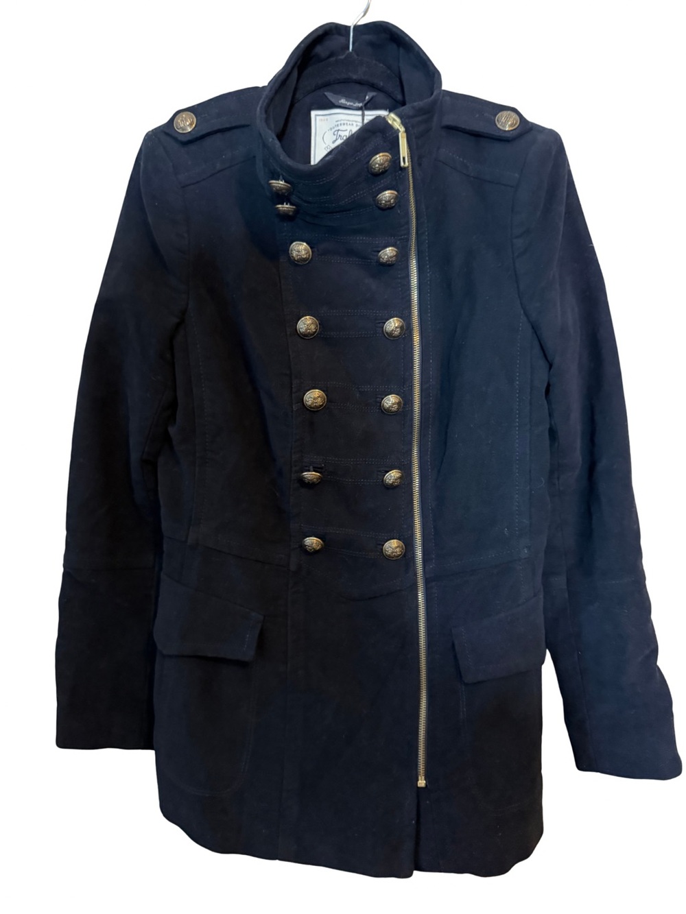 Zara Black Women’s Funnel Neck Military-Style Double-Breasted Coat